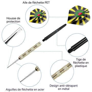 Fléchettes à pointe 12PCS 15,2x0,7x0,7cm flechette pointe en acier professionnelles fléchettes à pointe aiguille jeu de fléchettes